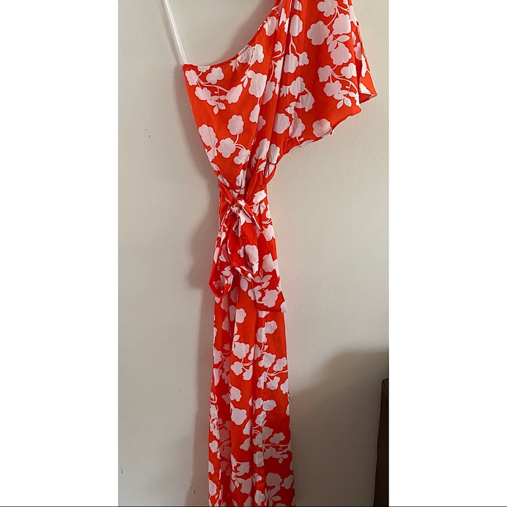 Mid Pie one shoulder orange and white maxi dress